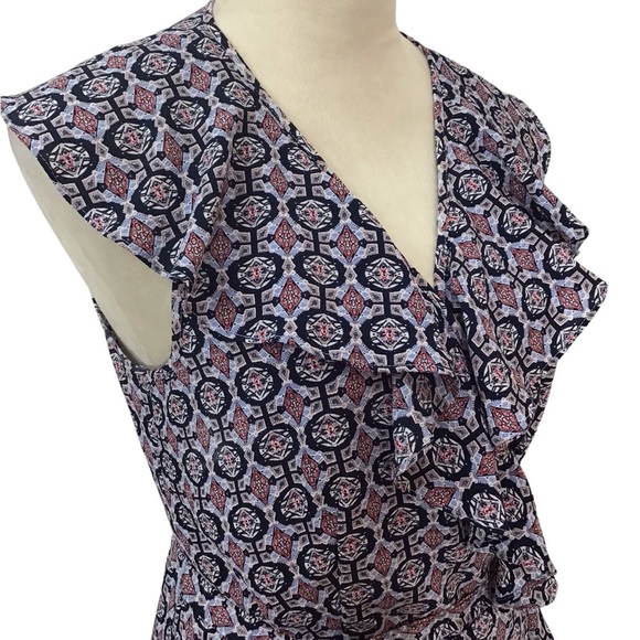 Max Studio Sleeveless Ruffle Wrap Geometric Midi Dress Size Medium NEW - Picture 2 of 11